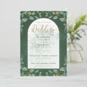 Greenery Gold PHOTO Wedding Invite LeahG Kaart (Staand voorkant)