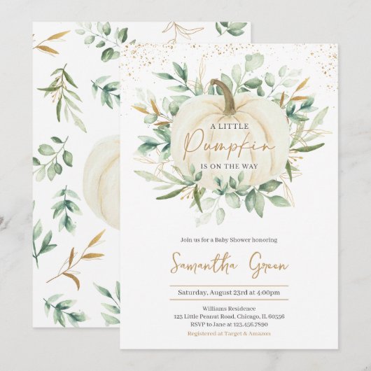 Greenery Gold Pumpkin Baby shower Kaart (Voorkant / Achterkant)