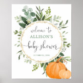 Greenery gold pumpkin baby shower welkomstteken poster (Voorkant)