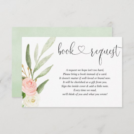 Greenery gold roze book request books for baby enc informatiekaartje (Voorkant / Achterkant)