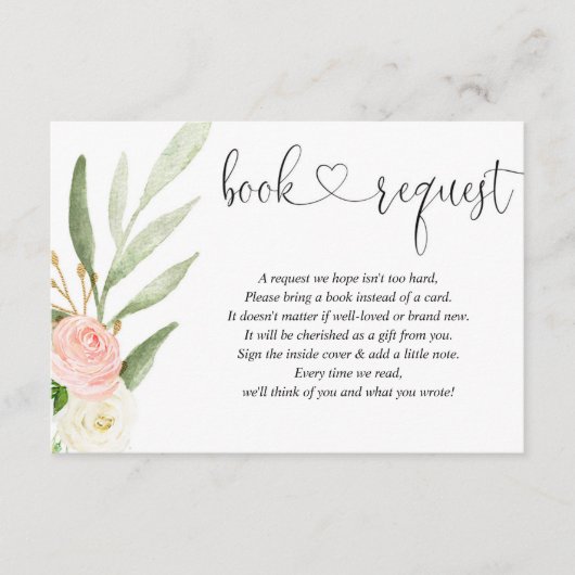 Greenery gold roze book request books for baby enc informatiekaartje (Voorkant)