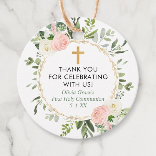 Greenery Gold roze elegant eerste communiqué bapti Bedankjes Labels (Voorkant)