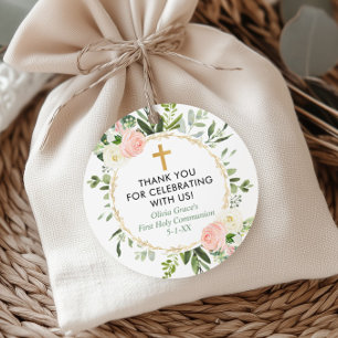 Greenery Gold roze elegant eerste communiqué bapti Bedankjes Labels