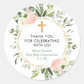 Greenery Gold roze elegant eerste communiqué bapti Ronde Sticker (Voorkant)