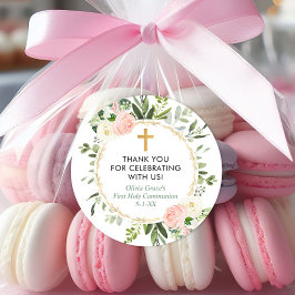 Greenery Gold roze elegant eerste communiqué bapti Ronde Sticker