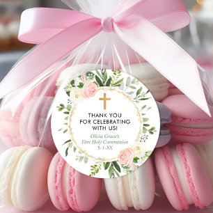 Greenery Gold roze elegant eerste communiqué bapti Ronde Sticker