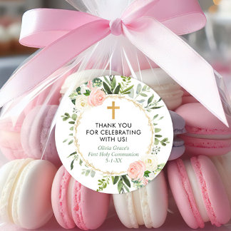 Greenery Gold roze elegant eerste communiqué bapti Ronde Sticker