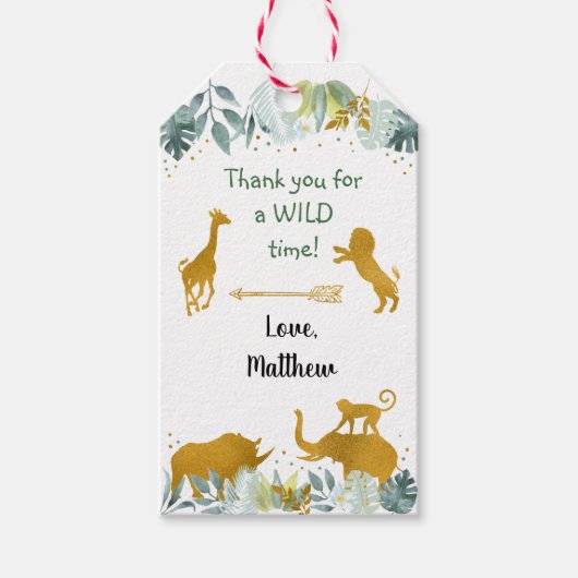 Greenery Gold Safari Animal Birthday Cadeaulabel (Voorkant)