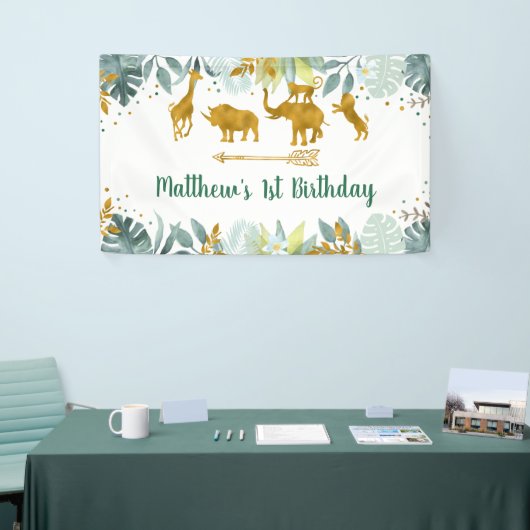 Greenery Gold Safari Animal Birthday Spandoek (Beurs)