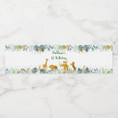 Greenery Gold Safari Animal Birthday Waterfles Etiket (Enkel label)