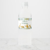 Greenery Gold Safari Animal Birthday Waterfles Etiket (Voorkant)