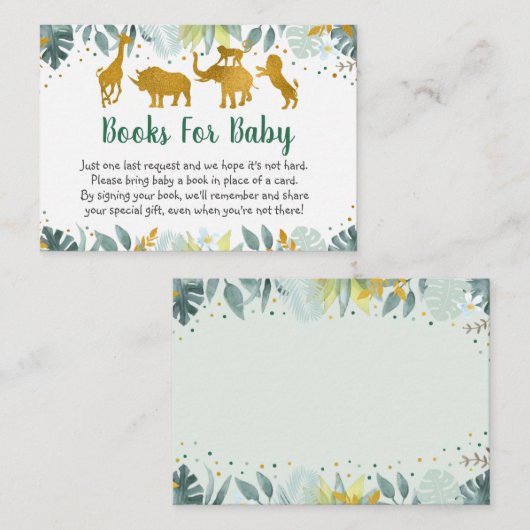 Greenery Gold Safari Baby shower Book Request Informatiekaartje (Voorkant / Achterkant)