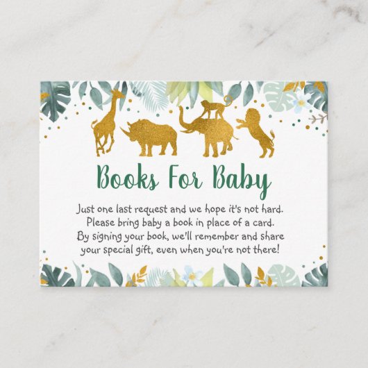 Greenery Gold Safari Baby shower Book Request Informatiekaartje (Voorkant)