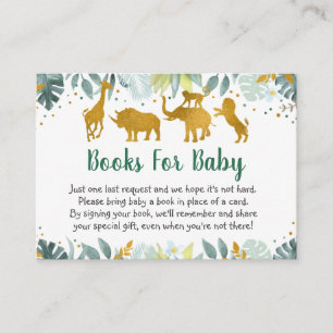 Greenery Gold Safari Baby shower Book Request Informatiekaartje