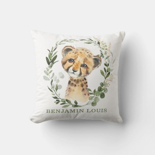 Greenery Gold Safari Cheetah Baby Nursery Kussen (Voorkant)