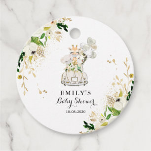 Greenery Gold Safari-dieren rijden op Baby shower Bedankjes Labels