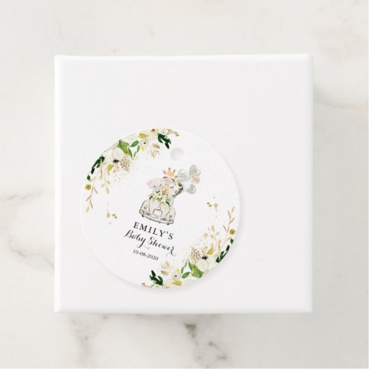 Greenery Gold Safari-dieren rijden op Baby shower Bedankjes Labels (In situ)