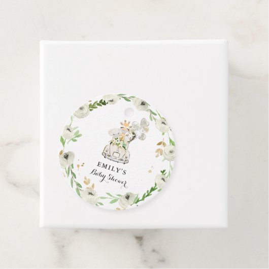 Greenery Gold Safari-dieren rijden op Baby shower Bedankjes Labels (In situ)