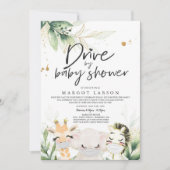 Greenery Gold Safari-dieren rijden op Baby shower Kaart (Voorkant)