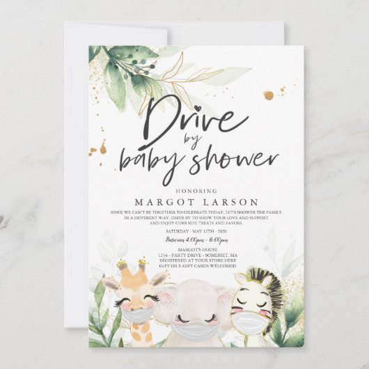 Greenery Gold Safari-dieren rijden op Baby shower Kaart (Voorkant)