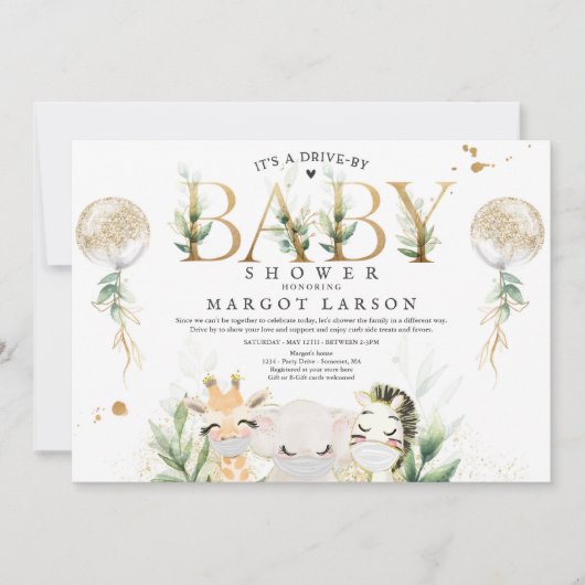 Greenery Gold Safari-dieren rijden op Baby shower Kaart (Voorkant)
