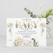 Greenery Gold Safari-dieren rijden op Baby shower Kaart (Staand voorkant)