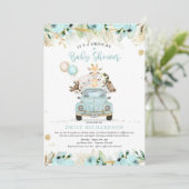 Greenery Gold Safari-dieren rijden op Baby shower Kaart (Staand voorkant)