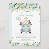 Greenery Gold Safari-dieren rijden op Baby shower Kaart (Voorkant / Achterkant)