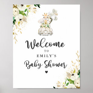 Greenery Gold Safari-dieren rijden op Baby shower Poster
