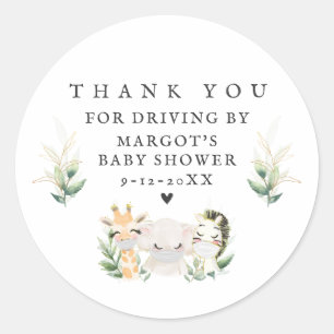 Greenery Gold Safari-dieren rijden op Baby shower Ronde Sticker