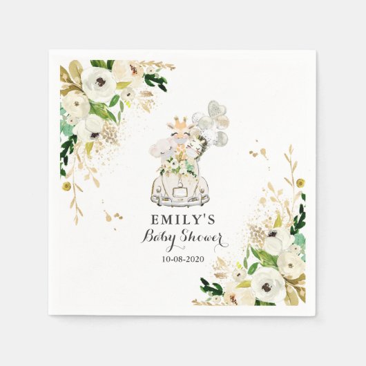 Greenery Gold Safari-dieren rijden op Baby shower Servet (Voorkant)