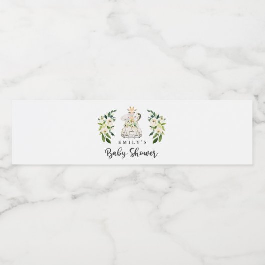 Greenery Gold Safari-dieren rijden op Baby shower Waterfles Etiket (Enkel label)
