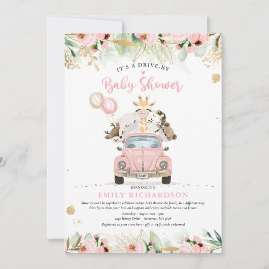 Greenery Gold Safari , een Baby shower Kaart (Voorkant)