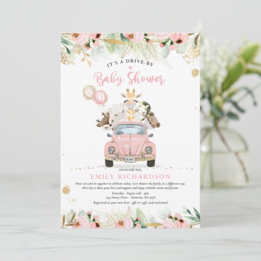 Greenery Gold Safari , een Baby shower Kaart (Staand voorkant)