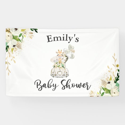 Greenery Gold Safari , een Baby shower Spandoek (Horizontaal)