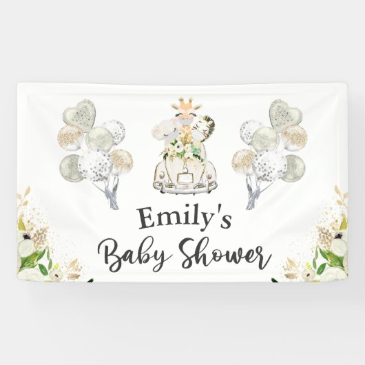 Greenery Gold Safari , een Baby shower Spandoek (Horizontaal)