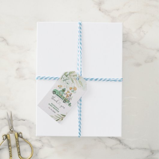 Greenery Gold Safari Oerwoud Dieren Baby shower Cadeaulabel (Met Touw)