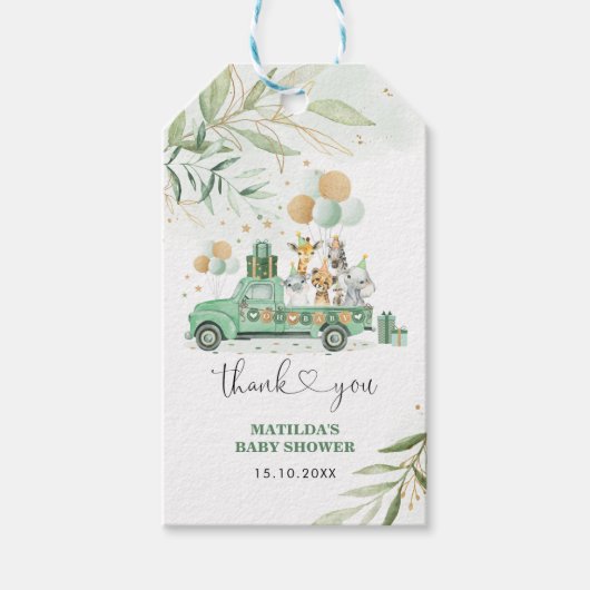 Greenery Gold Safari Oerwoud Dieren Baby shower Cadeaulabel (Voorkant)