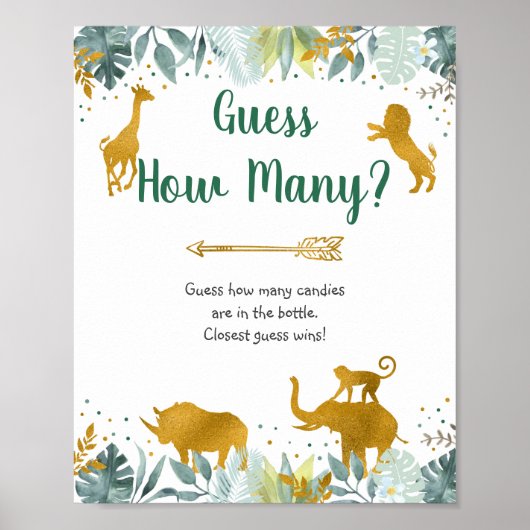 Greenery Gold Safari raden hoeveel spelbreker Poster (Voorkant)