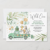 Greenery Gold Safari Wilde Dieren 1e verjaardag Kaart (Voorkant)