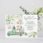 Greenery Gold Safari Wilde Dieren 1e verjaardag Kaart (Staand voorkant)