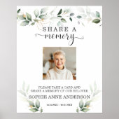 Greenery Gold Share a Memory Funeral Sign Poster (Voorkant)