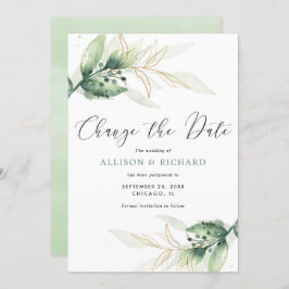 Greenery Gold simpel Verander de datum bruiloft Kaart