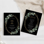 Greenery Gold Simple Black in één bruiloft Kaart<br><div class="desc">Dit grove gouden zwarte zwart in één huwelijksuitnodigingsontwerp biedt een eenvoudige mix en past coördinerende stijlen in zwart-wit aan met delicate groene elementen, die een grijze bloei mogelijk maken rond eenvoudige, geavanceerde typografie en een prachtig, minimaal calligrafisch script. De waterverf eucalyptus en andere botanische bladeren zijn prachtig doorheen, met donkere...</div>