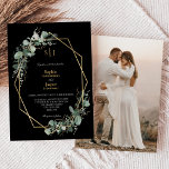 Greenery Gold Simple Black Monogram Foto Weddensch Kaart<br><div class="desc">Dit grove gouden, eenvoudige zwarte monogram met een uitnodiging voor het bruiloft van foto's biedt een gemakkelijke mix en past de coördinerende stijlen in zwart-wit aan met delicate groene elementen, waardoor de fraaie bloei rond eenvoudige, geavanceerde typografie en een prachtig, minimaal kalligrafiescript mogelijk wordt. De waterverf eucalyptus en andere botanische...</div>