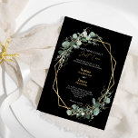 Greenery Gold Simple Black Niets Fancy huwelijk Kaart<br><div class="desc">Dit groene gouden zwarte, eenvoudige, fancy huwelijksuitnodigingsontwerp biedt een eenvoudige mix en past de coördinerende stijlen in zwart-wit aan met delicate groene elementen, waardoor de brutale bloei rond eenvoudige, geavanceerde typografie en heerlijk, minimaal kalligrafiescript wordt vergroot. De waterverf eucalyptus en andere botanische bladeren zijn prachtig doorheen, met donkere smaragd in...</div>