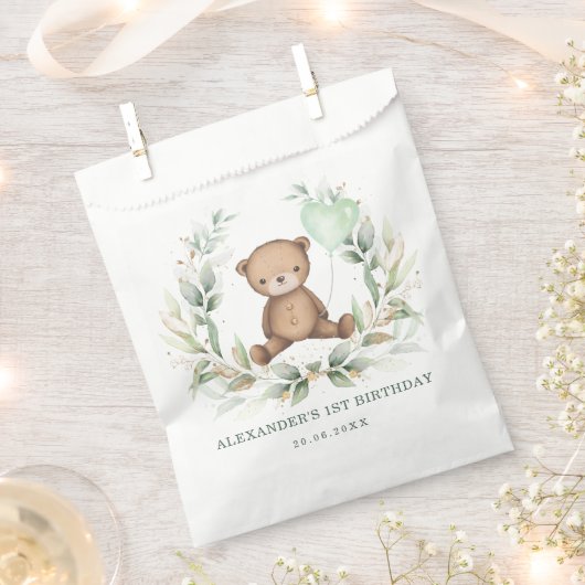 Greenery Gold Teddy Bear Ballon Baby shower Bedankzakje (Geknipt)