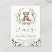 Greenery Gold Teddy Bear Diaper Raffle Baby shower Informatiekaartje (Voorkant)