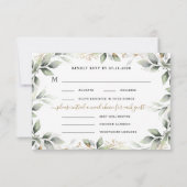 Greenery & Gold Three Meal Choice Rustic Wedding RSVP Kaartje (Achterkant)