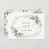Greenery & Gold Three Meal Choice Rustic Wedding RSVP Kaartje (Voorkant / Achterkant)